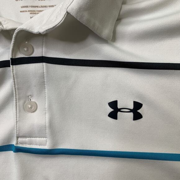 Under Armour Shirt Mens M Medium White Playoff Polo Loose HeatGear Striped Golf - Picture 6 of 11